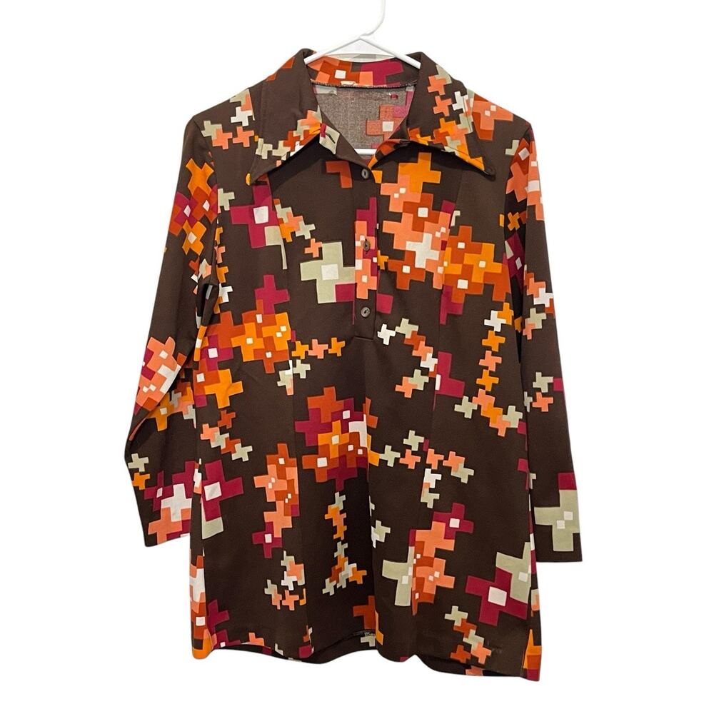 Disco Era Top Women Size M L Brown Orange Cream Magenta 60s 70s Brady Bunch Chic